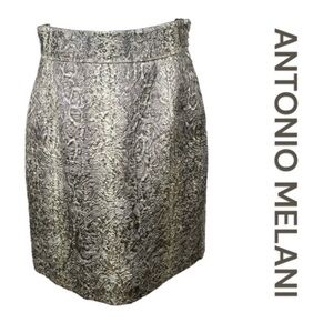 ANTONIO MELANI Zenon Snakeskin Print Skirt w/Beading on Waist, Lined, Size 8.